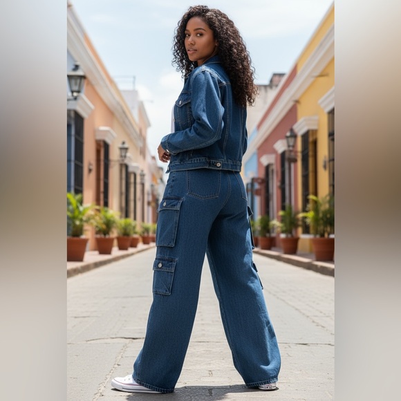 Lily High Waist CargoPants MediumBlue Wash Stylish Denim jeans.
Size 13 regular - Picture 4 of 9